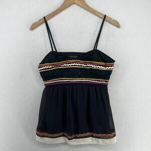 FRENCH CONNECTION Top Womens 2 Camisole Embroidered Ric Rac Trim Boho Black